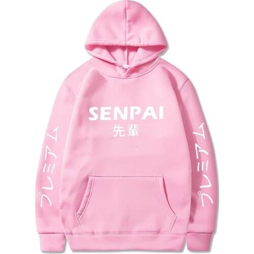 New Winter Anime Senpai Design Print Fleece Mens Hoodies Sweatshirts Men Women Streetwear Funny Black Hoody Man Winter Clothes