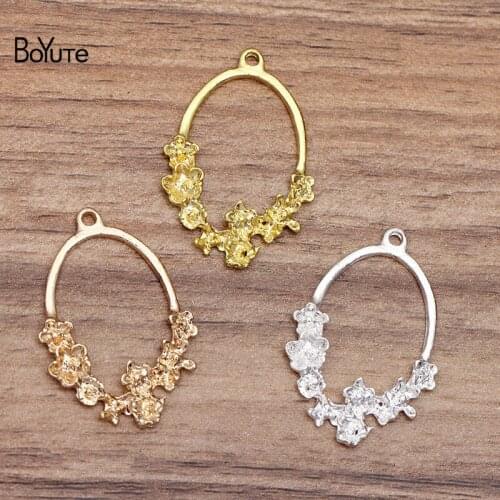 BoYuTe Wholesale (50 Pieces/Lot) Metal Alloy 25*37MM Oval Flower Branch Pendant Charms Diy Hand Made Jewelry Accessories