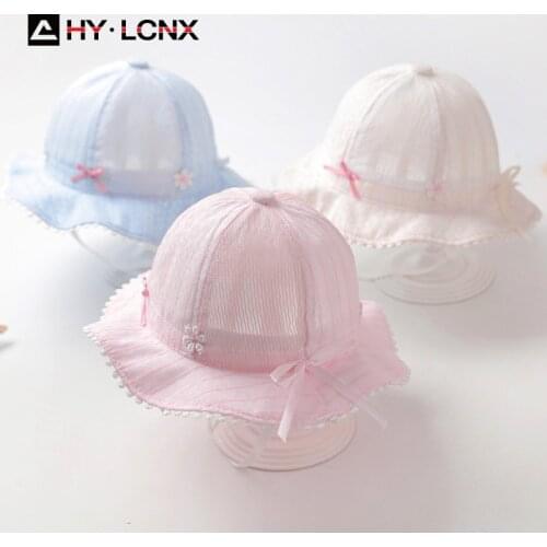 Spring summer boy girl fisherman hat baby cute flower solid color bucket hat cotton breathable child outdoor sun hat