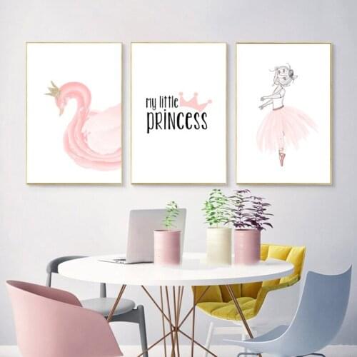 Posters Nodic Pink Swan Kids Poster Girls Baby Girl Room Decor Posters And Prints Scandinavian Poster Wall Art Canvas Painting