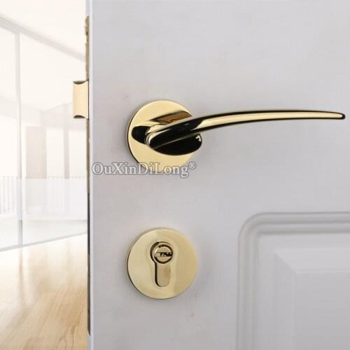 Top Luxury European Gold Mortise Door Lock Set Copper Interior Living Room Bedroom Bathroom Silent Door Lock With Key / No Key