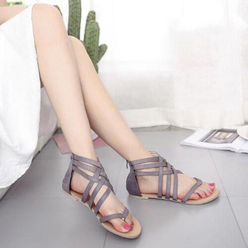 Sandals Flat Sandals Open Toe Roman Summer Beach Shoes For Women Boho Zipper Flip Flops Casual Summer Beach Sandals