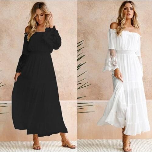 Boho Sundress Chiffon Strapless Dress Lace Stitching Long-sleeved Chest Wrap Maxi Dresses Tunics Plus Size Bridesmaid Dresses