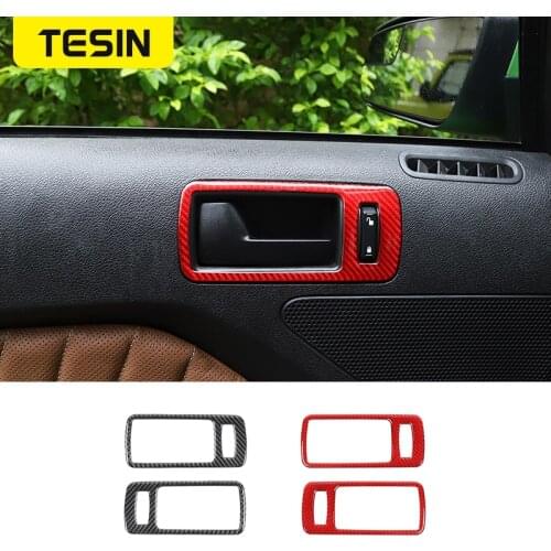 TESIN Carbon Fiber Car Inner Door Handle Bowl Frame Cover Trim Stickers for Ford Mustang 2009-2013 Car Accessories