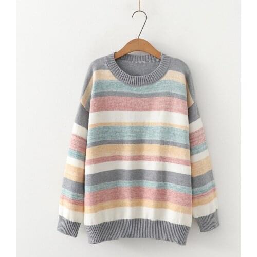 Urifens Winter 2021 Pullover New Round Neck Color Striped Sweater Student Pullover Long Sleeve Women Sweater T380