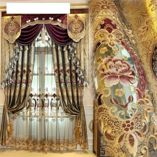 High-end European Gold Gold Leather Water Curtain Curtains for Living Room Bedroom Valance