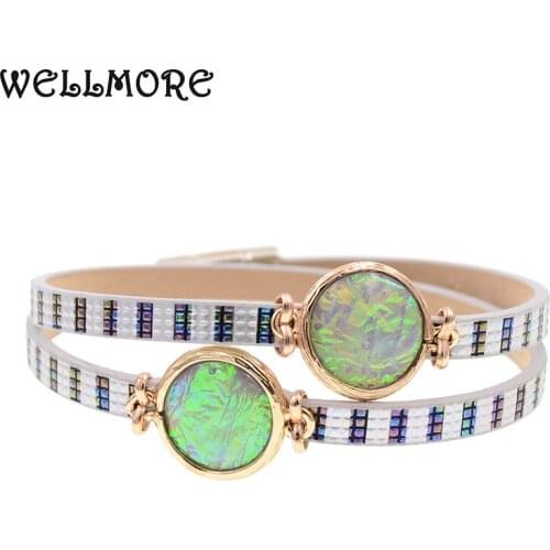 WELLMORE women bracelets 2 Layers check pattern leather bracelets charm bracelets for women jewelry wholesale drop shipping