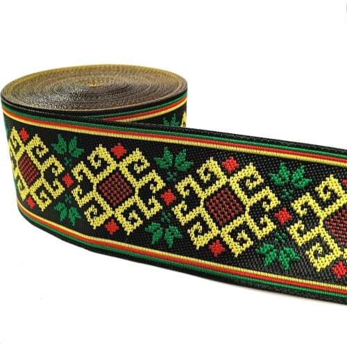 ZERZEEMOOY 2" 5CM 7 YARD Zakka handmade accessories DIY polyester woven Jacquard Ribbon with National Embroidery Ribbon trim