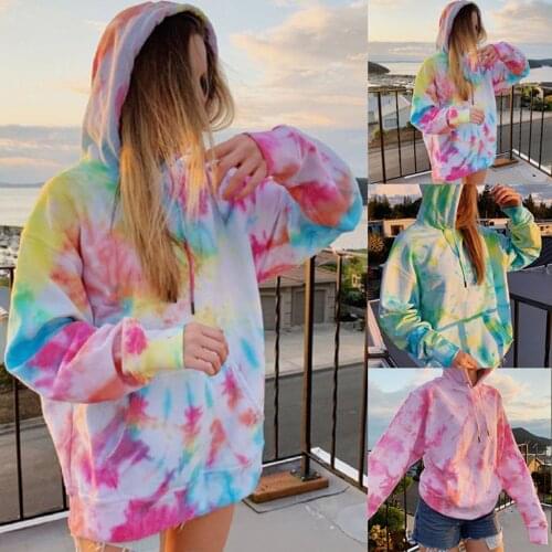 Womens Hoodies 2021 Autumn Fashion Tie Dye Print Pullvoer Casual 3D Printed Sweatshirts Loose Long Sleeve Womens Streetwear