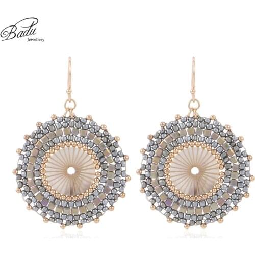 Badu Big Round Crochet Earrings for Women Japanese Seed Beads Ethnic Charm Dangle Drop Earring Fashion Jewelry Gift Wholesale