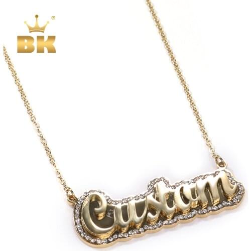 THE BLING KING Custom Double-Layers Stainless Steel Name Choker Iced Out Bling Stone Letters Pendant Necklace For Women Jewelry