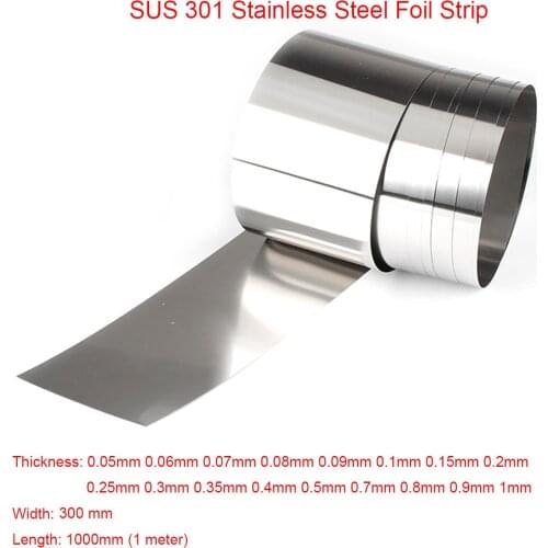 1pcs SUS301 Stainless Steel Foil Strip Sheet Thin Plate 0.05 to 1mm × 300mm × 1000mm