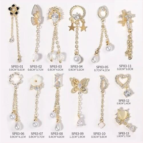 1 Piece of Nail Art Alloy Zircon Pearl Butterfly Fashion Pendant Chain Tassel Electroplating Real Gold DIY Nail Art Decorations