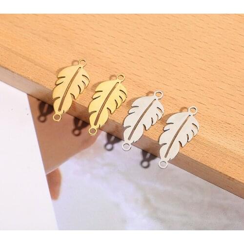 10pcs/lot Stainless Steel Solid Leaf Charm 17x6mm Gold Leaves Pendant Connector with Double Hole Fit DIY Jewelry Making Findings