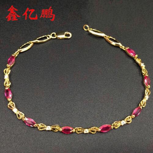 18 k gold inlaid natural Burmese ruby bracelet with female
