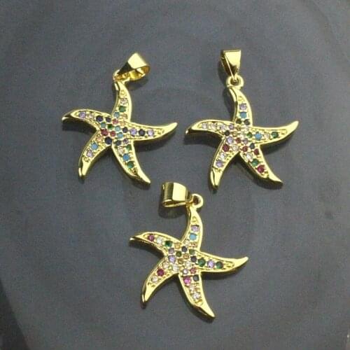 20*20mm 20pcs/lot New fashion colorful cz pendant,popular starfish shape cubic zircon charm,accessories jewelry wholesale