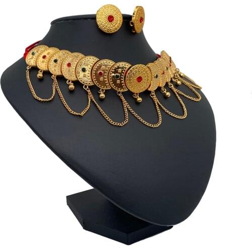 24k fashion Dubai Jewelry Sets for Women Indian big Earring Girls Ethiopia Party African Wedding gifts Brides Habesha Necklace