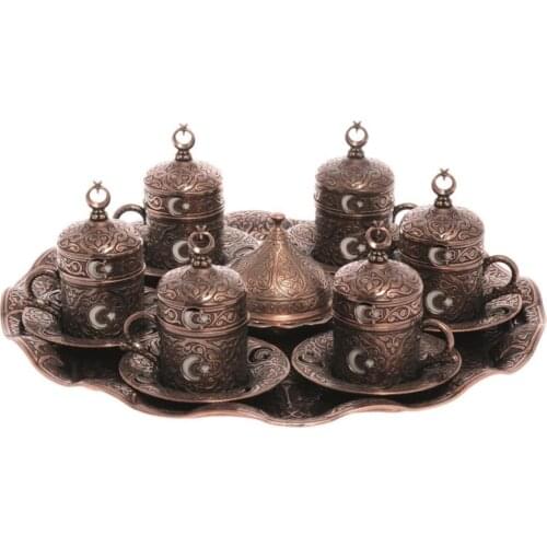 Bazaar Gift Guests For Ottoman Moon Star Motif Turkish coffee Tray Cup Lokum Set 6 Personality-Antique Copper