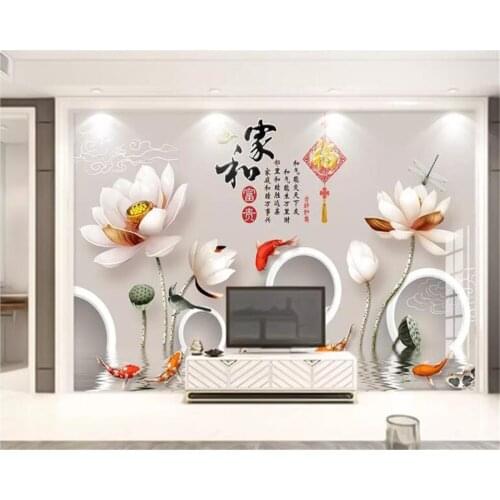 Beibehang wall papers home decor Three-dimensional relief lotus vintage watercolor lotus leaf TV background floral wallpaper