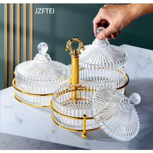European Style Fruit Dish Luxury Glass Snack Plate Four Creative Suit Pieces Home Fruit Tray Food Container Tableware