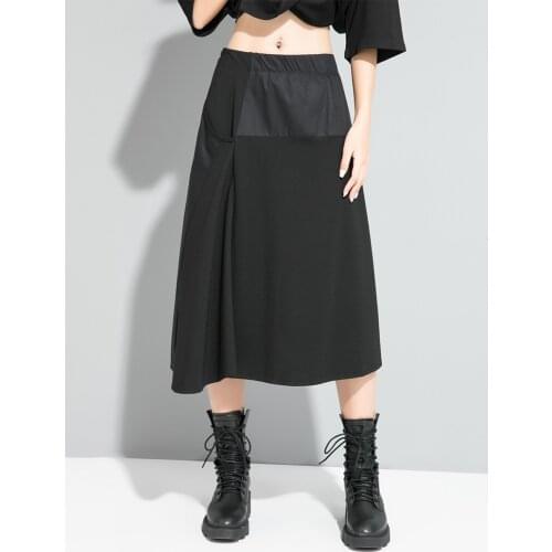 Black personalized stitching irregular skirt spring and summer mid length casual skirt covered crotch long skirt Zixia 2021 NEW