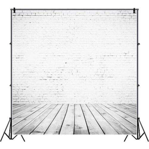 Laeacco White Brick Wall Wooden Floor Newborn Baby Portrait Photo Backdrop Photographic Backgrounds Photocall Photo Studio Props