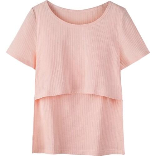Maternity Tee Breastfeeding Clothes Pregnant Womens Postpartum Nursing Shirt Summer Short-sleeved Cotton Thin Pajamas