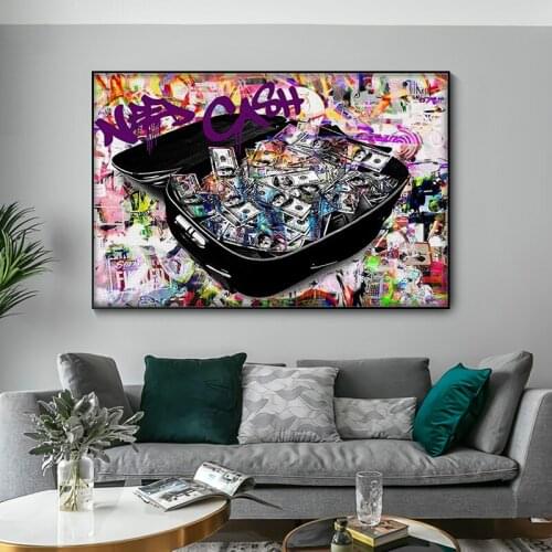 Graffiti Art Canvas Painting Abstract Money Inspirational Wall Art Posters and Prints Street Art Picture for Living Room Decor