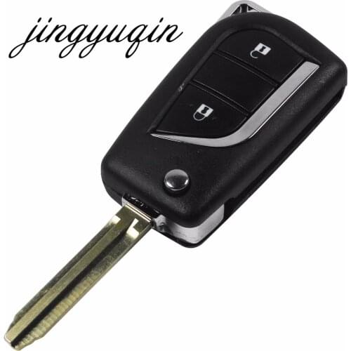 Jingyuqin Folding Flip Remote Key Fob Case for Toyota Highlander Coralla Camry RaV4 Reiz VIOS 2 Button Uncut TOY43 Blade Shell