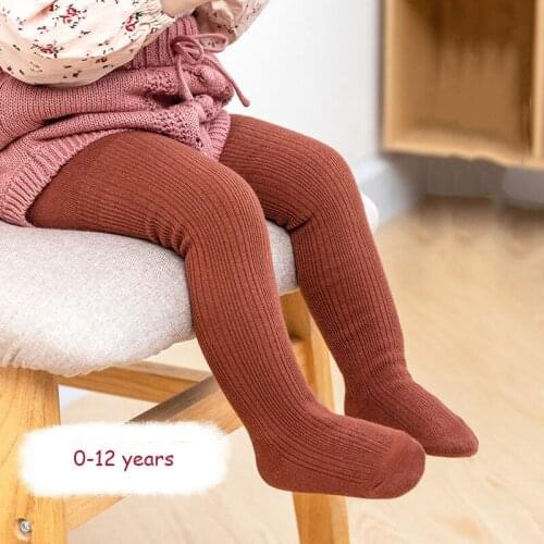 New 0-12Y Autumn Winter Warm Baby Tights Children Double Needle Vertical Striped Pantyhose Knitted Cotton Stockings Kids Clothes