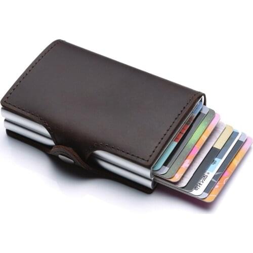 Men And Women Credit Card Holder RFID Aluminium Business card holder Crazy Horse Leather Travel ID Card Wallet