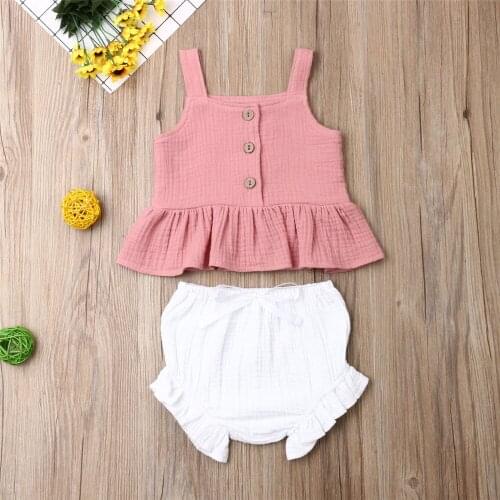 6M-5T Toddler Baby Girl Summer Children Sets Infant Kids Casual Sleeveless Tank Tops+Ruffles Shorts Cotton Linen Outfit
