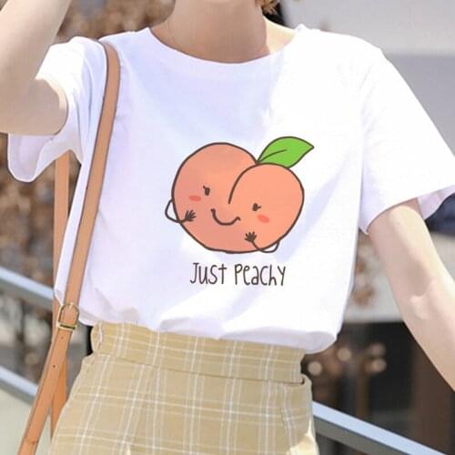 Summer female T-shirt cartoon peach juice Japanese beautiful rock O-neck T-shirt ladies Harajuku kawaii pink beautiful casual