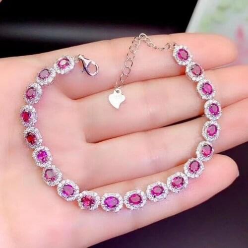 Best Gift 100% Natural and Real Garnet Bracelet 925 Sterling Silver Garnet Bracelet