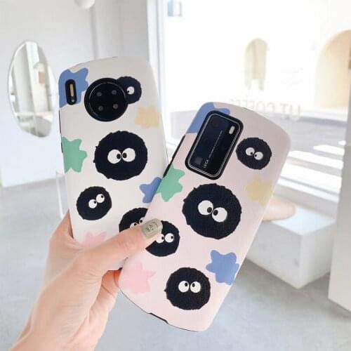 Soft TPU Leather Phone Case For Huawei Honor 9X 20 20S V30 Nova 7 6SE 6 5 PRO Spirited Away Anime Little Briquettes Case Cover