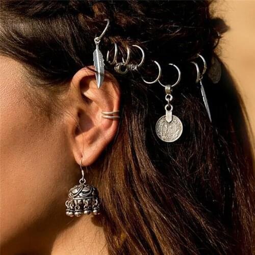 7/8 Pcs/set Retro Coin Colorful Beads Pendant Charms Rings Set Hair Clips Headband Accessories for Pierced Braid