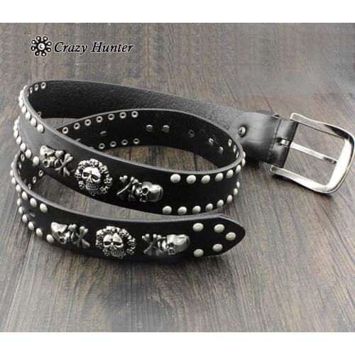 New! Skull Studded Punk Biker Cool Mens Leather Belt Jeans Waistband