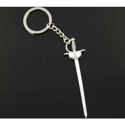 New Fashion Men 30mm Keychain DIY Metal Holder Chain Vintage Western Sword Fencing 85x24mm Silver Color Pendant Gift