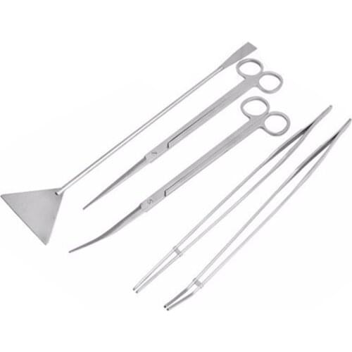 5 Pcs Water Grass Scissors Clip Flat Sand Spatula Aquarium Tank Kit Stainless Steel Aquatic Plant Tweezers Tool Set