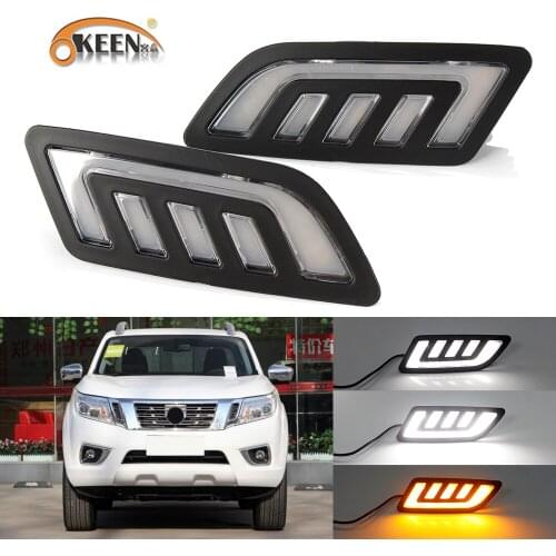 OKEEN 2x Car LED Daytime Running Light for Nissan Navarre 2018 2019 2020 2021 Day Light White Turn Signal Light Yellow Fog Lamp