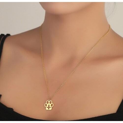 Stainless Steel Cartoon Dogs Footprints Cross Pendant Paw Cross Sweater Choker Necklaces Pets' Lover Jewelry