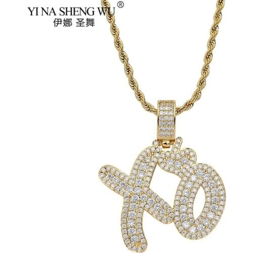 New Bling Letters Pendant Necklace Copper Inlaid Zircon Heart XO Celebrity Fashion Rock Style Mens Necklace Rap Hip Hop Jewelry