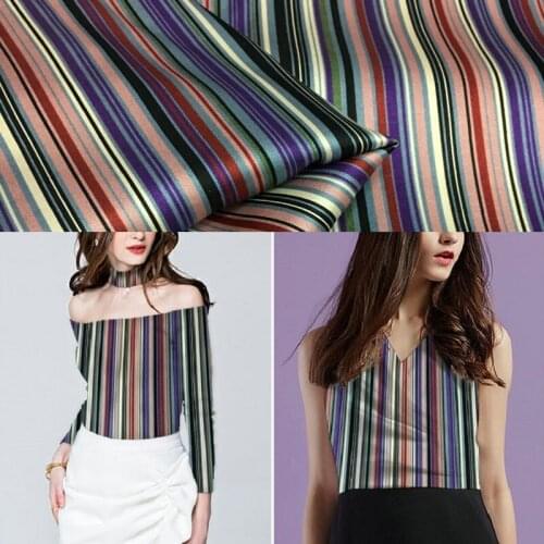 Retro color fine vertical stripes digital printing heavy silk stretch satin fabric cheongsam dress wide-leg pants shirt fabric