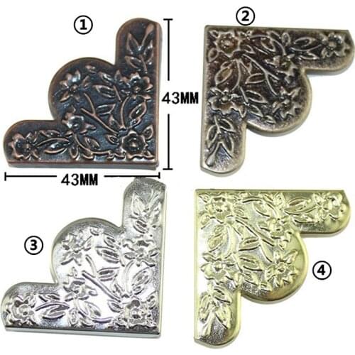 Vintage Iron Triangle Corner With Flowers,Wooden Box Corners Furniture Cover,No Holes Pattern Carved Protectors,43mm,20Pcs