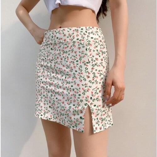 2021 Summer Floral Print Split Womens Skirts High Waist Pencil Club Party Pencil Skirts Casual Bohemian Slim Thin A-line Skirts