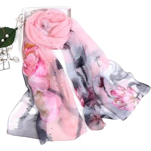 Women Ice Silk Thin Scarf Floral Printing Soft Long Scarf Fashion Ladies Shawl Scarves Casual Silk Scarf бандана женская