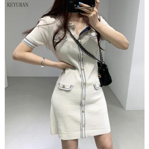 2021 Summer A-Line Dress Women Elastic Bodycon Mini Dress Sexy Casual Vintage Single-breasted Dresses Ladies Vestidos