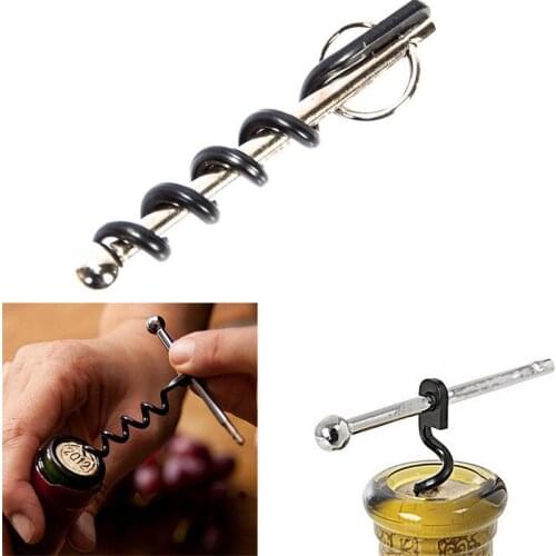 1PCS Mini Wine Bottle Openers Stainless Steel Double Hinged Corkscrew With Ring Keychain Portable Beer Openers Kitchen Bar Tools