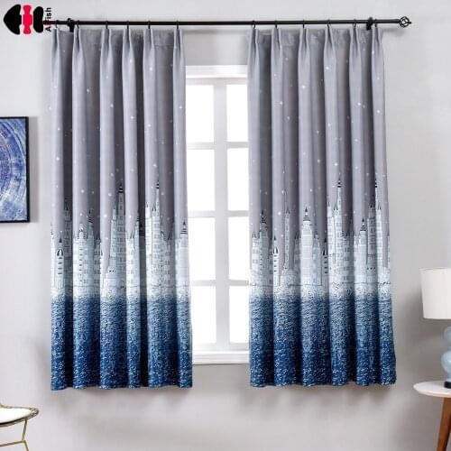 1 PCS W100xL200cm Castle Print Curtain for Bedroom Nursery Children Small Window Treatment PC009C
