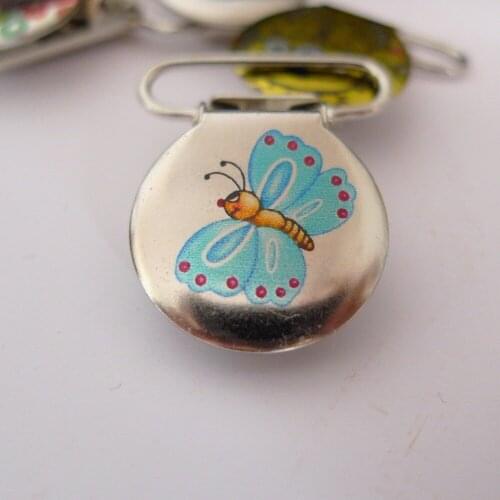 25pcs 1'' 25mm Enamel Blue Butterfly Suspender Clips